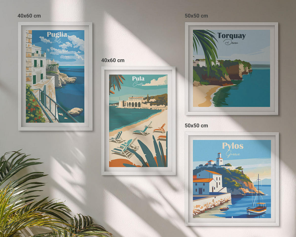 BILDER SET 4er Set - 50x50 cm & 40x60 cm Weißer Rahmen - Touristische Küstenlandschaften - Weiß, Kunststoff (50/50cm) - TULUP