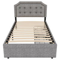 POLSTERBETT 90/200 cm Grau, mit dekorativen Nieten und 2 Schubladen - Grau, Textil