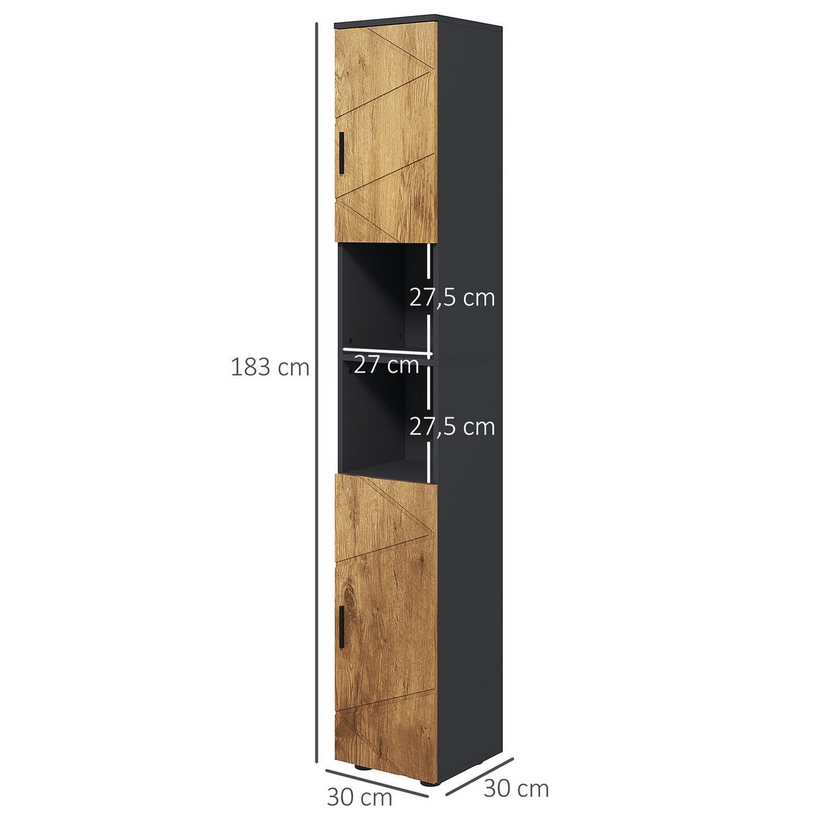 HOCHSCHRANK DE-12388 30/30/183 cm Dunkelgrau Eiche - Eichefarben, Holzwerkstoff (30/183/30cm) - ComfortXL