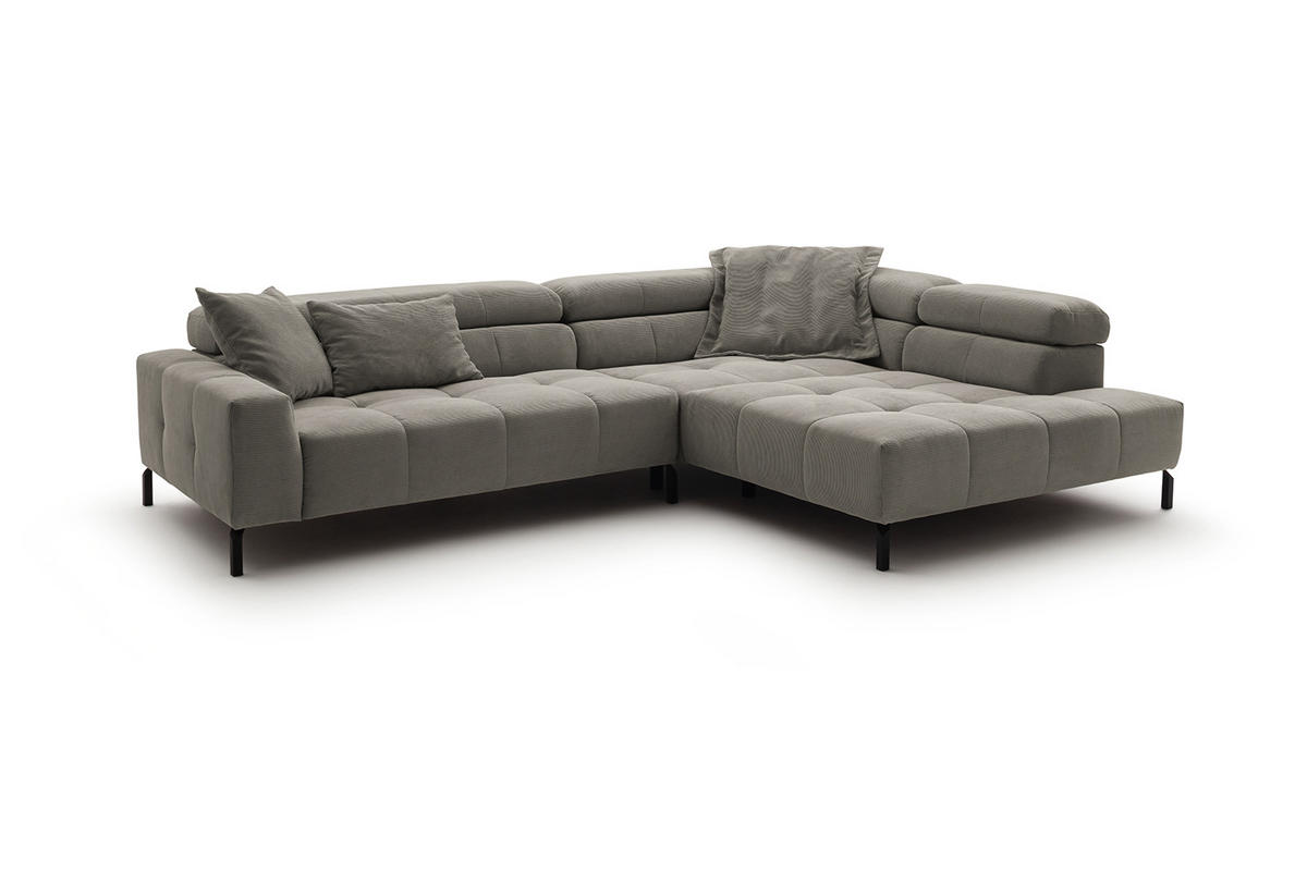 ECKSOFA OHIO Grau Cord - Schwarz/Grau, Textil/Metall (311/219cm) - KAWOLA