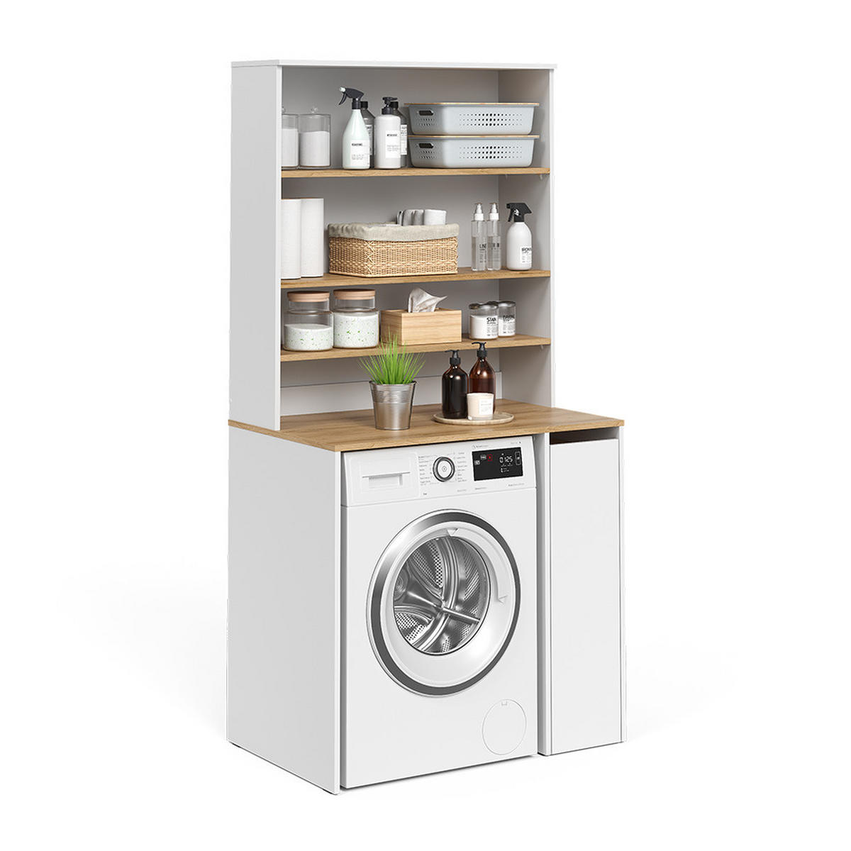 WASCHMASCHINENSCHRANK Viktor, Weiß/Artisan-Eiche, 93.6 x 88.2 cm 2 Teile mit Rollregal - Weiß/Eiche Artisan, Holzwerkstoff (93.6/88.2/60cm) - Vicco