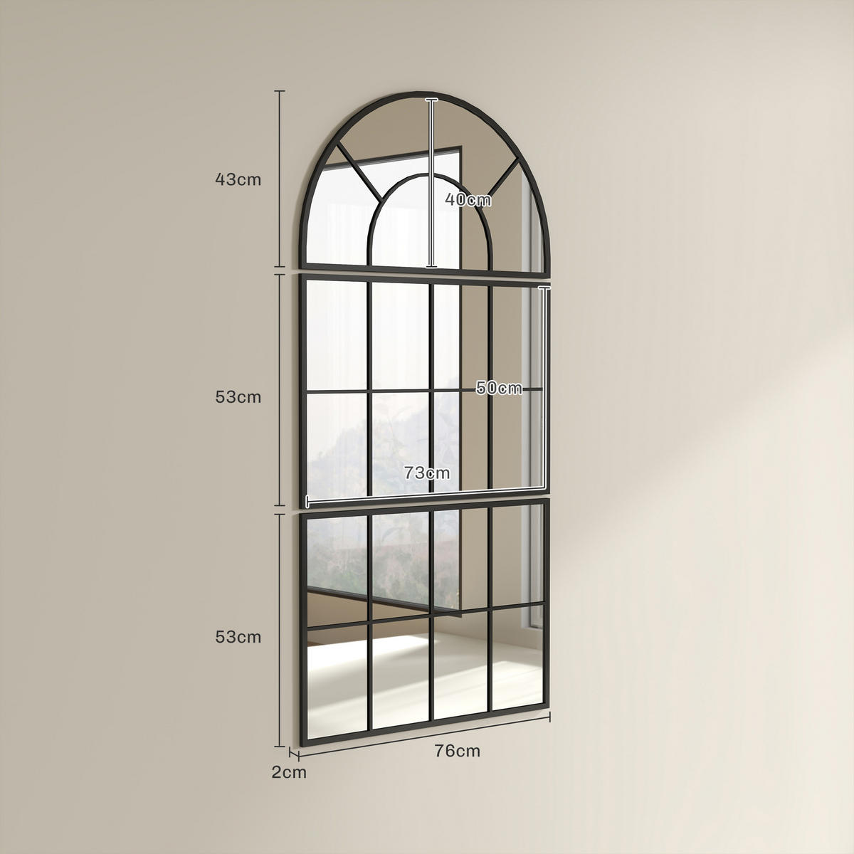 WANDSPIEGEL dreiteilig, bogenförmiger Spiegel mit Metallrahmen Schwarz - Schwarz, Glas (2/53/76cm) - HOMCOM