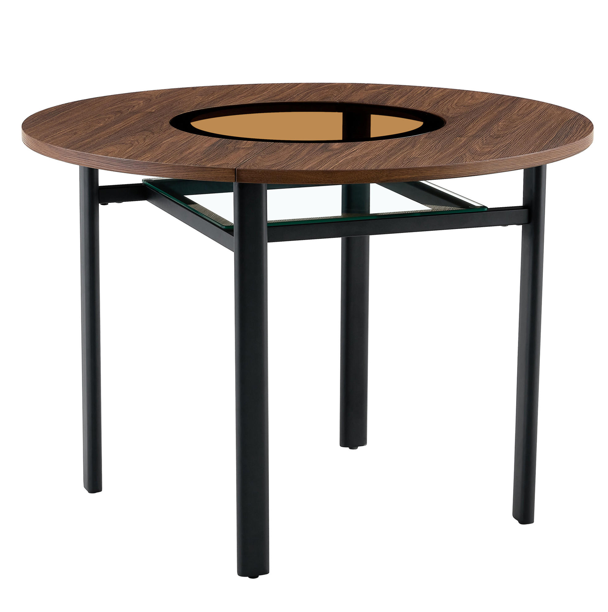 ESSTISCH aus MDF, Glas und Metall 100x100x76 cm Braun/Schwarz mit Glasintarsie und Ablageboden - Braun, Holzwerkstoff (100/100/76cm) - Modfu
