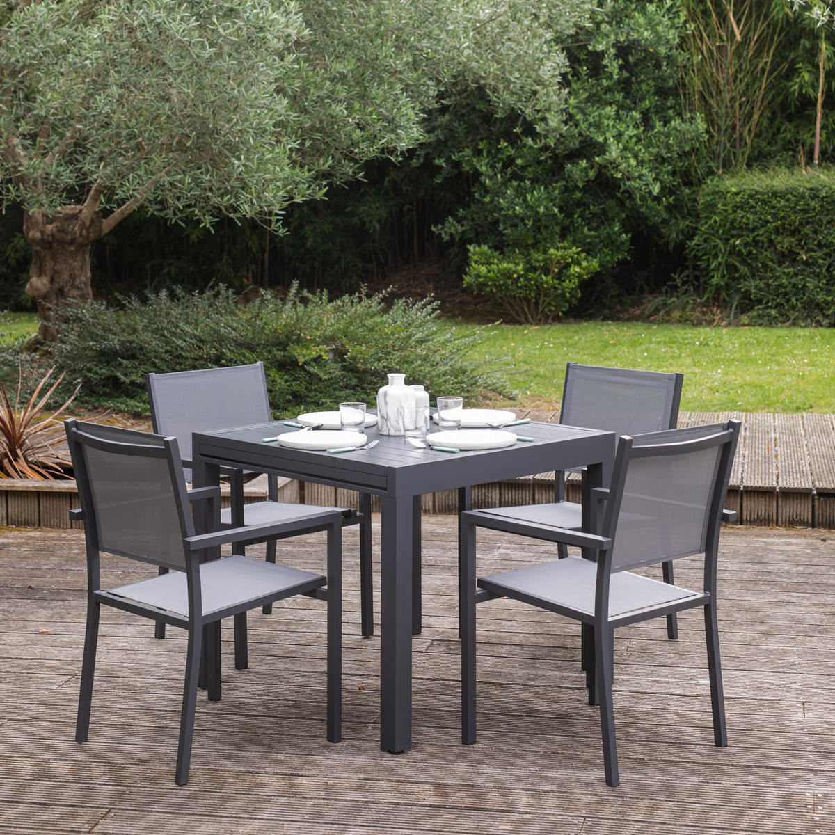 GARTENMÖBEL Venezia Grau und anthrazit 90/180 cm 8 Plätze - Grau, Metall - Happy Garden