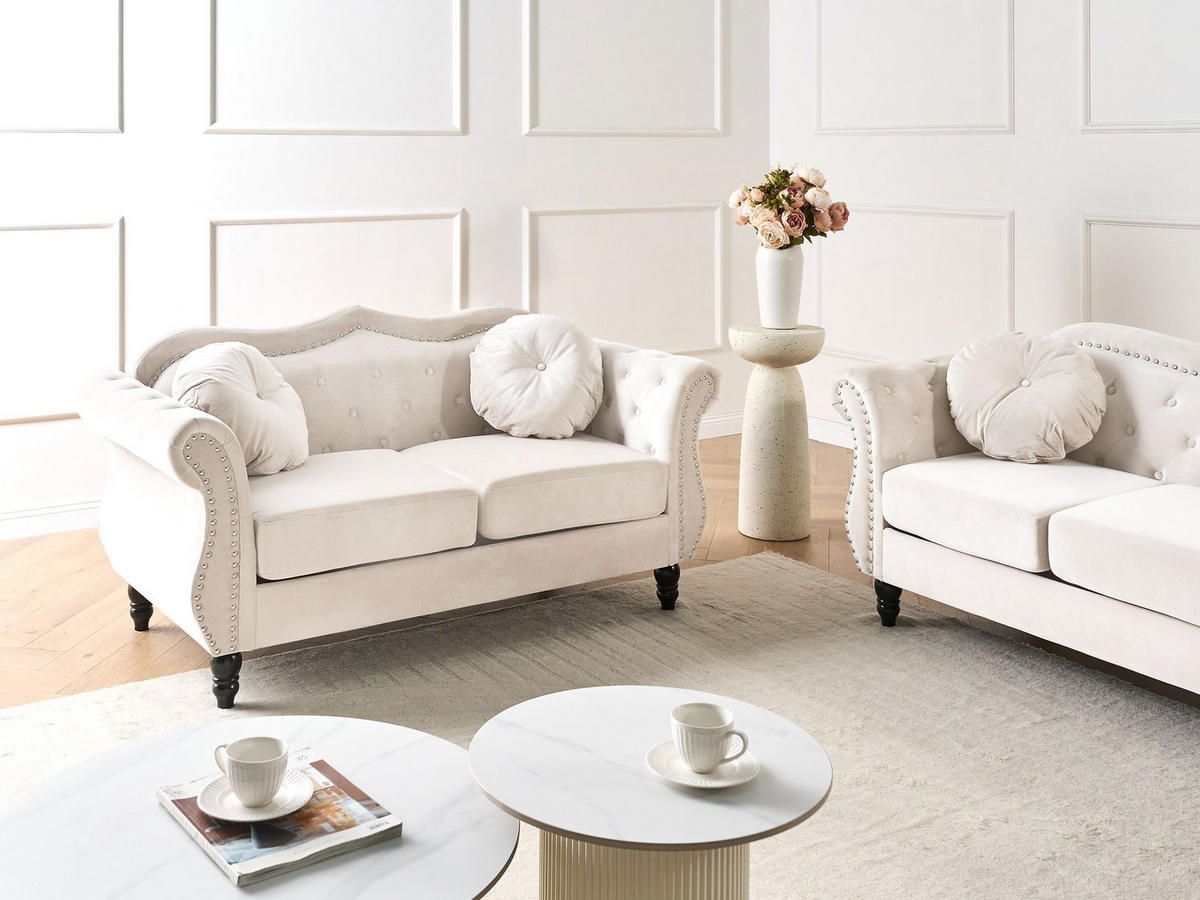 2-SITZER-SOFA Samtstoff Beige Skien - Beige/Schwarz, Textil (166/86/83cm) - Beliani