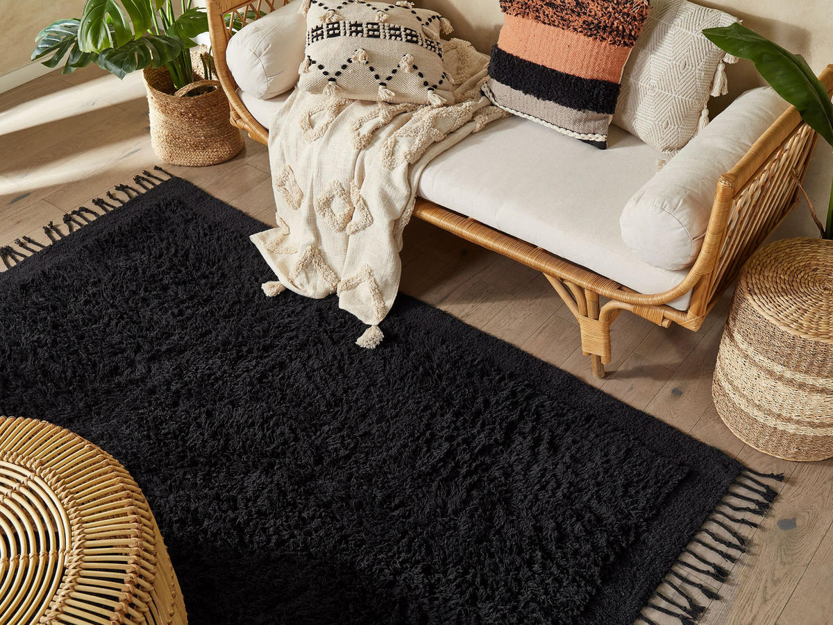 SHAGGY-TEPPICH Bitlis 200/140 cm - Schwarz, Textil (140/200cm) - Beliani