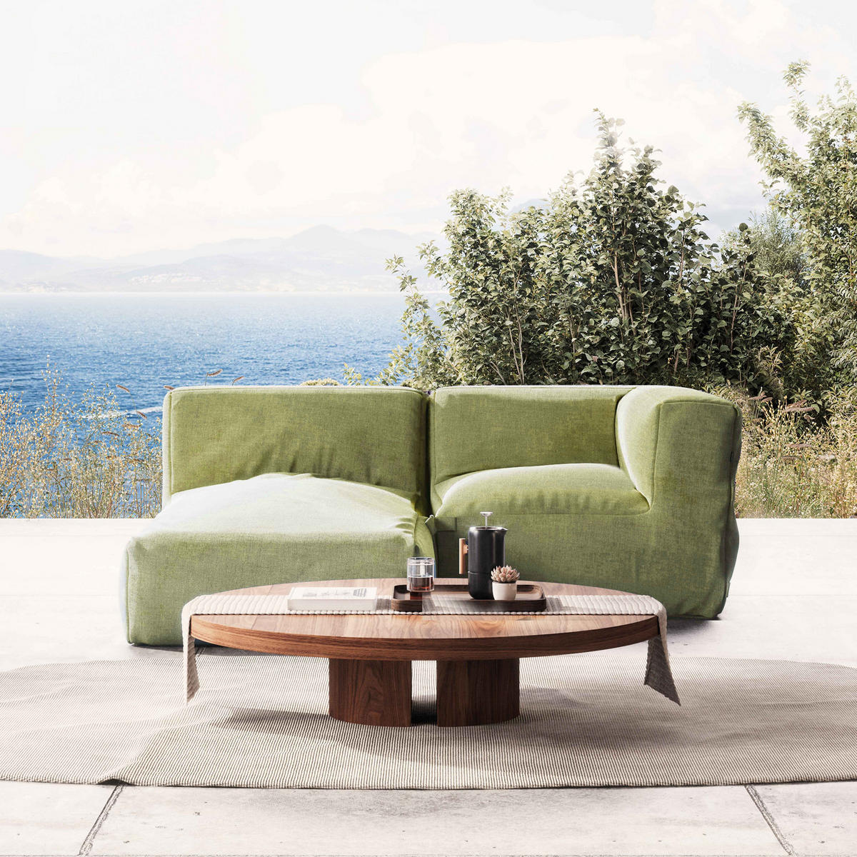 GARTENSOFA mit 2 Sitzplätzen, Kaktusgrün - Grün, Textil - Oviala