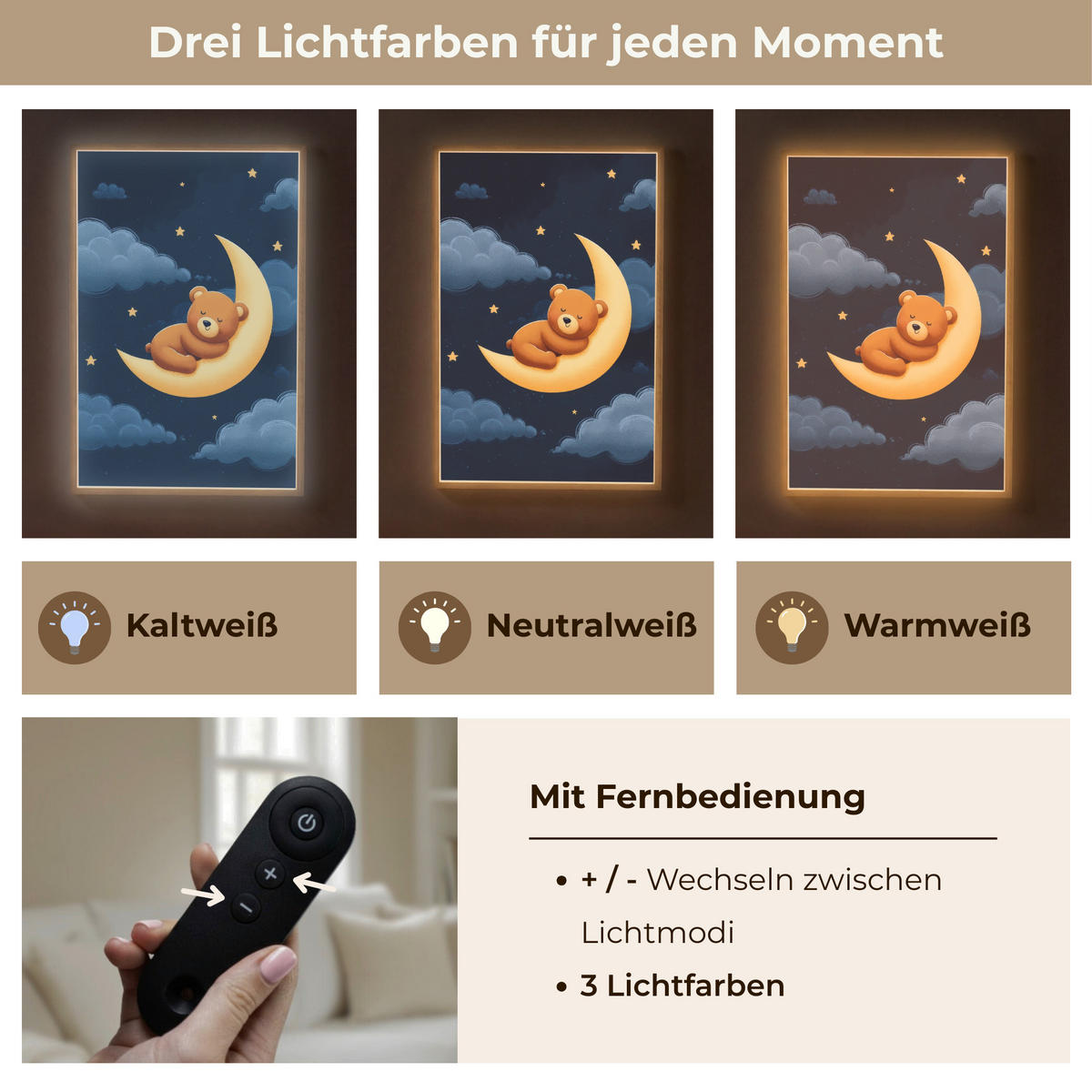 NACHTTISCHLAMPE MIT AKKU Teddybär - Mond - Wolken - Sterne 70x100 cm - Dunkelblau, Holzwerkstoff (8/70/100cm) - OnlyWow