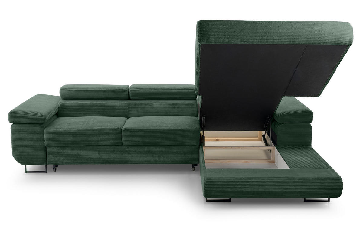 ECKSOFA L Form Arborio Dunkelgrün 280/203/90 cm Rechts mit Schlaffunktion - Dunkelgrün/Schwarz, Textil/Metall (280/203cm) - AX Living