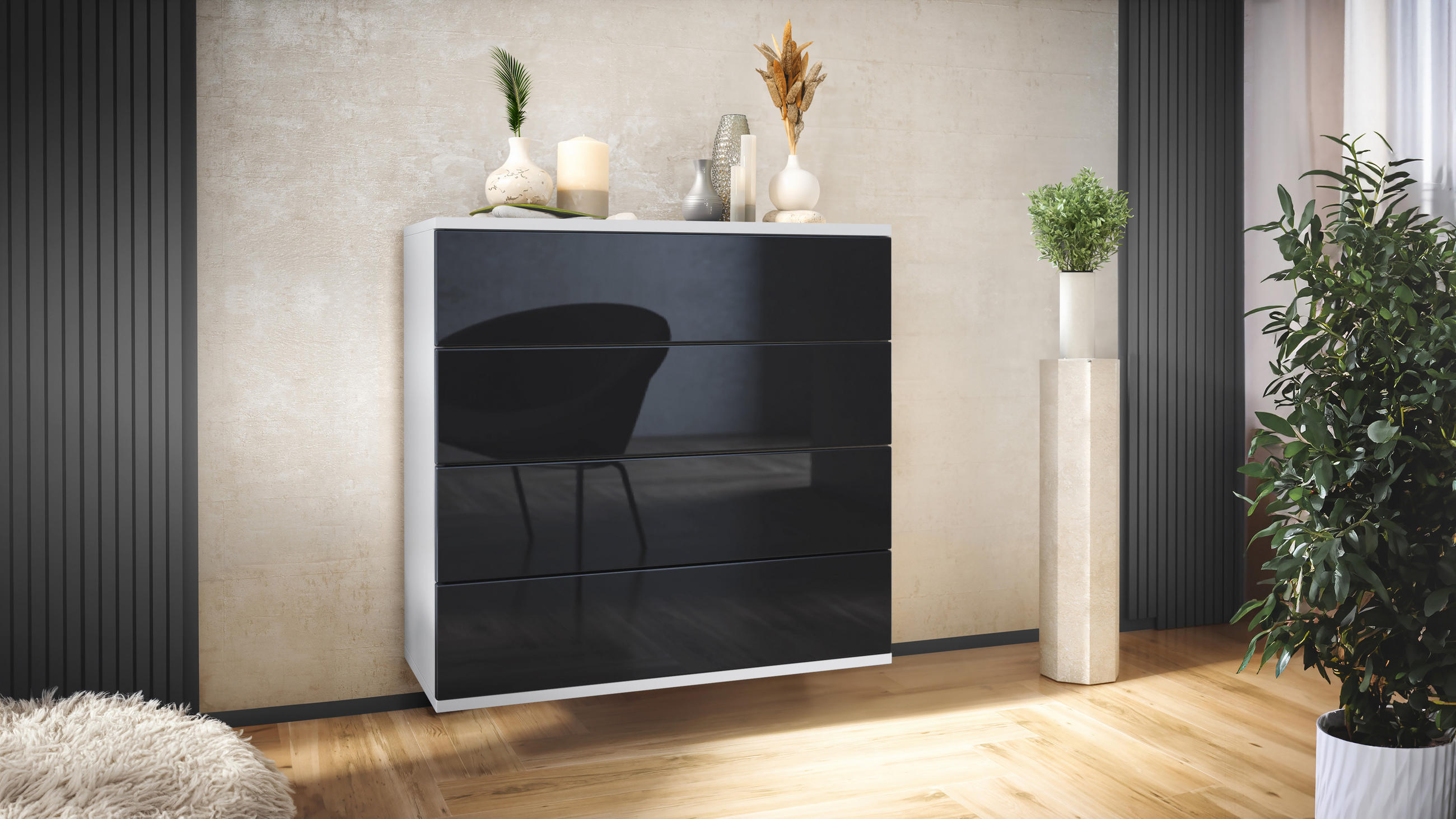 KOMMODE Pavos Schwarz Hochglanz - Schwarz Hochglanz, Holzwerkstoff (76/76/35cm) - Vladon
