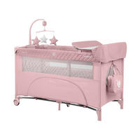 REISEBETT Nighty Night rosa 2 Ebenen, Spielbogen, 2 Räder, Wickelauflage - Rosa, Kunststoff (60/120cm) - Kikka boo