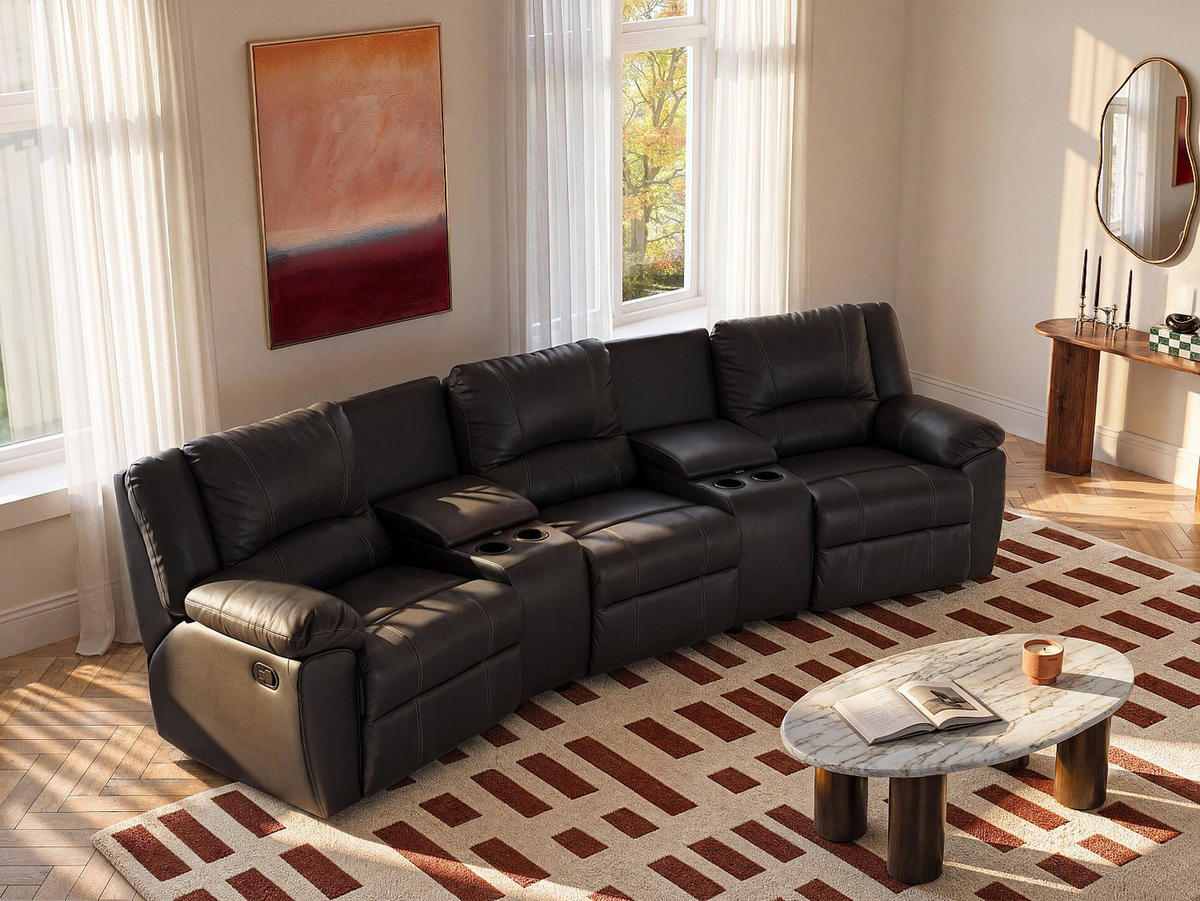 RELAXSOFA - 3 Personen - leder - schwarz Aroma - Schwarz, Leder (308/97/99cm) - Vente-Unique