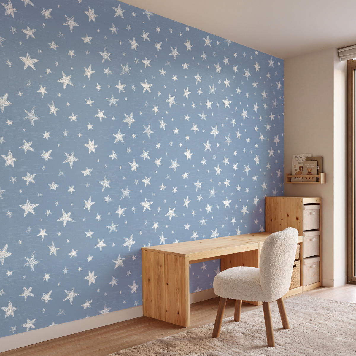 KINDERTAPETE - Sterne - Muster - Blau - 260x200 cm - Hellblau, Papier (260/200cm) - OnlyWow
