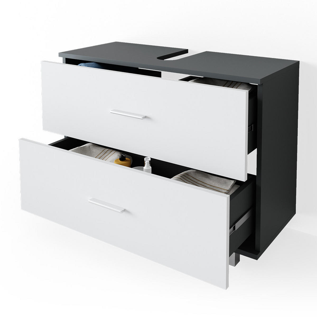 WASCHBECKENUNTERSCHRANK Ilias Anthrazit/Weiß 80 x 60.8 cm - Anthrazit/Weiß, Holzwerkstoff (80/60.8/33cm) - Vicco