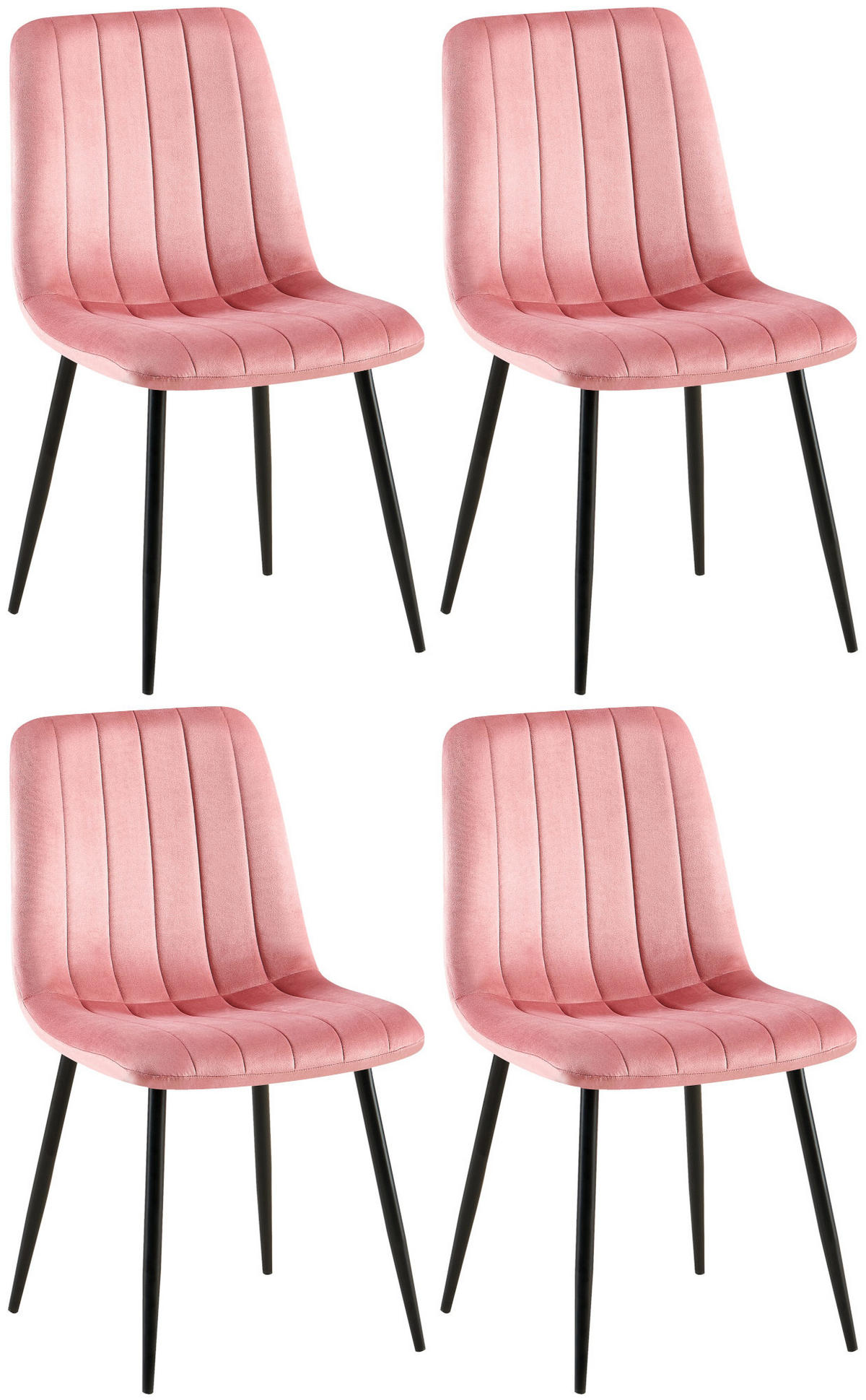 STUHL 4er Set Samt Pink - Pink/Schwarz, Textil/Metall (45/88/53cm) - CLP