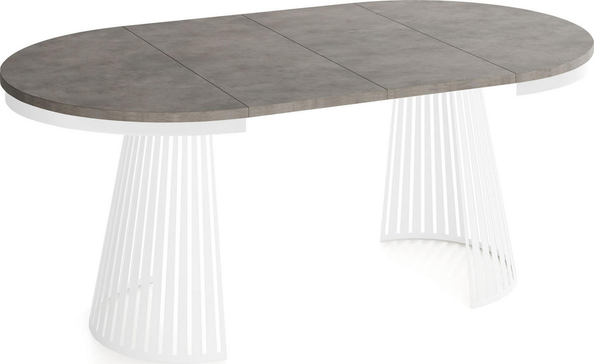 ESSTISCH Naro rund ausziehbar mit Weißem Lamellen-Metallgestell, Beton-Optik Dunkelgrau 120-200/120/76 cm - Dunkelgrau/Weiß, Holzwerkstoff/Metall (120/120/76cm) - WFL GROUP