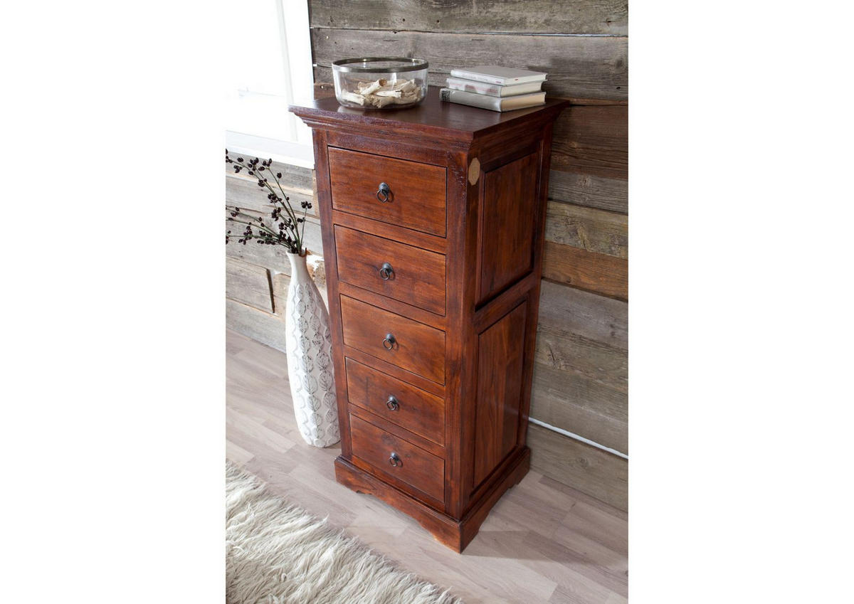 KOMMODE Akazie 54x44x122 nougat lackiert OXFORD #433 - Dunkelbraun, Holz (54/122/44cm) - Massivmoebel24