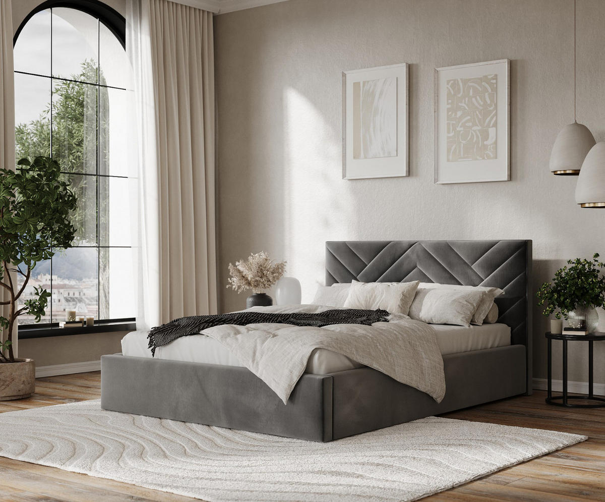 POLSTERBETT Arco 180/200 cm Grau im Kronos Stoff - Schwarz/Naturfarben, Holz/Holzwerkstoff (180/200cm) - AltaBeds