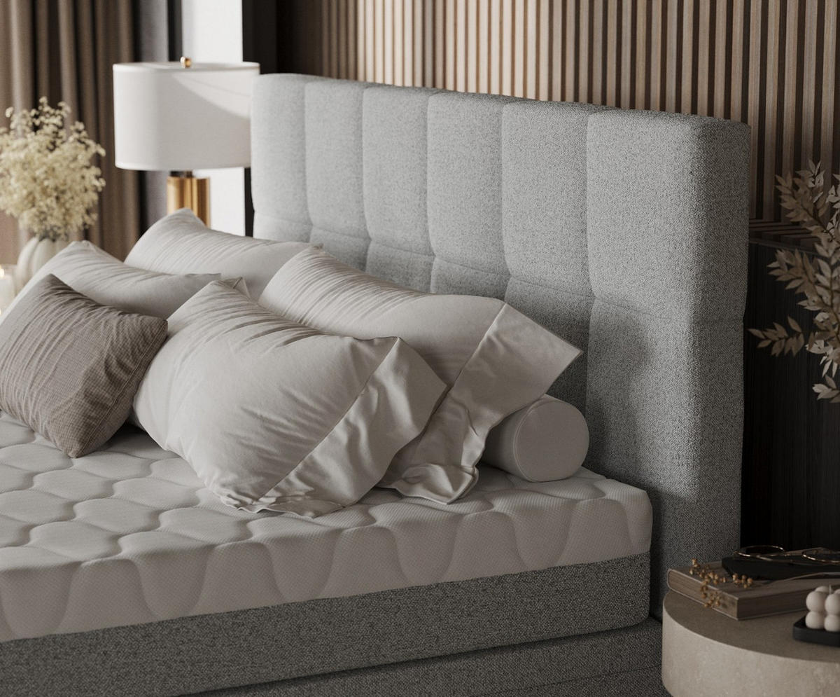 BOXBETT Elano 200/200 cm Hellgrau im Riva Stoff - Hellgrau/Schwarz, Holz/Holzwerkstoff (200/200cm) - AltaBeds