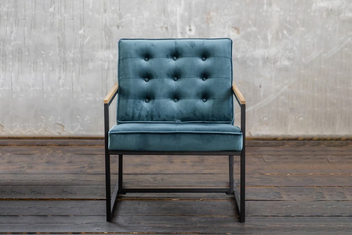 POLSTERSESSEL ARLY Blau Velvet - Blau/Schwarz, Textil (63/80/80cm) - KAWOLA