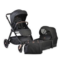 KOMBIKINDERWAGEN Macan 2 in 1 schwarz Babywanne Sportsitz Tasche PU-Räder Gurt - Schwarz, Metall (103/60/105cm) - Cangaroo