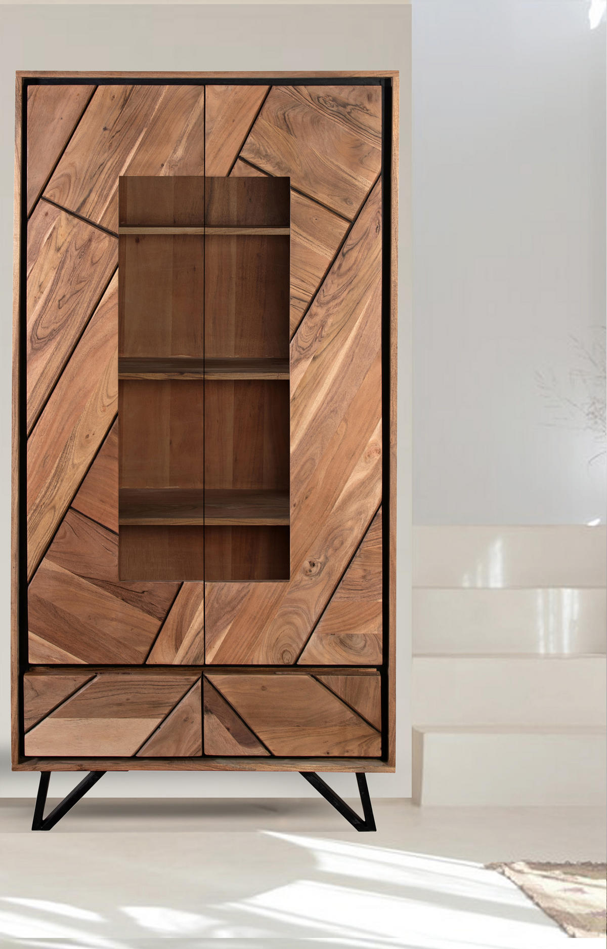 SCHRANK Ebba Offene Front Akazienbraun 180x40x90cm - Akaziefarben, Holz (90/180/40cm) - DELUKE