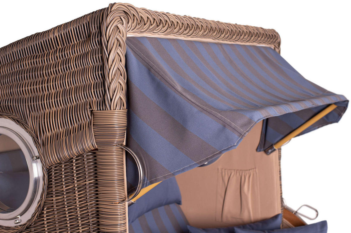 STRANDKORB Düne 2 Sitzer Teak PE Grey - Blaugrau/Braun, Holz/Metall (125/170/80cm) - Mr. Deko