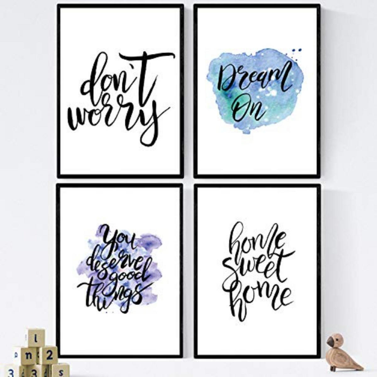 POSTER Set mit 4 glücklich und bunt ‚Traum‘ A4 Rahmenlos - Klar, Papier (29.7/3cm) - Nacnic