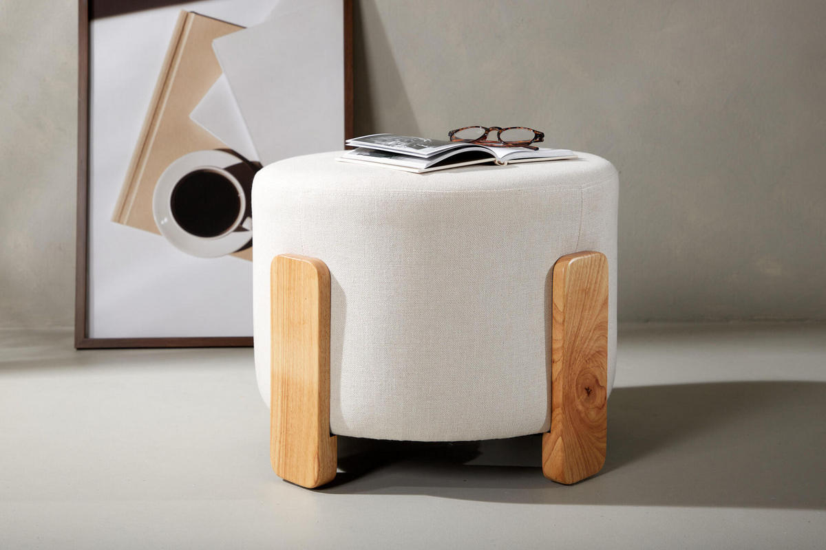 SITZPOUF COFFEY Weiß 50x50x43 cm - Weiß, Textil (50/43/50cm) - FURNLUX
