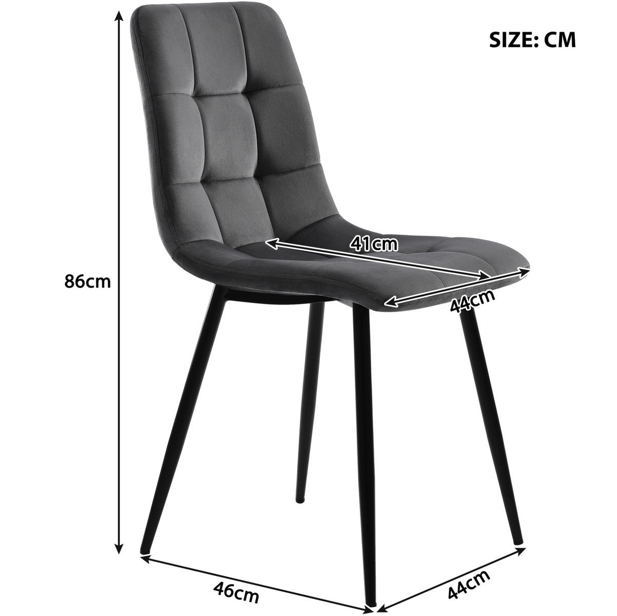 ESSZIMMERSTUHL gepolstert 44 x 41 x 86 cm Samt Grau 4er-Set - Schwarz, Metall (44/86/46cm) - Meubliv