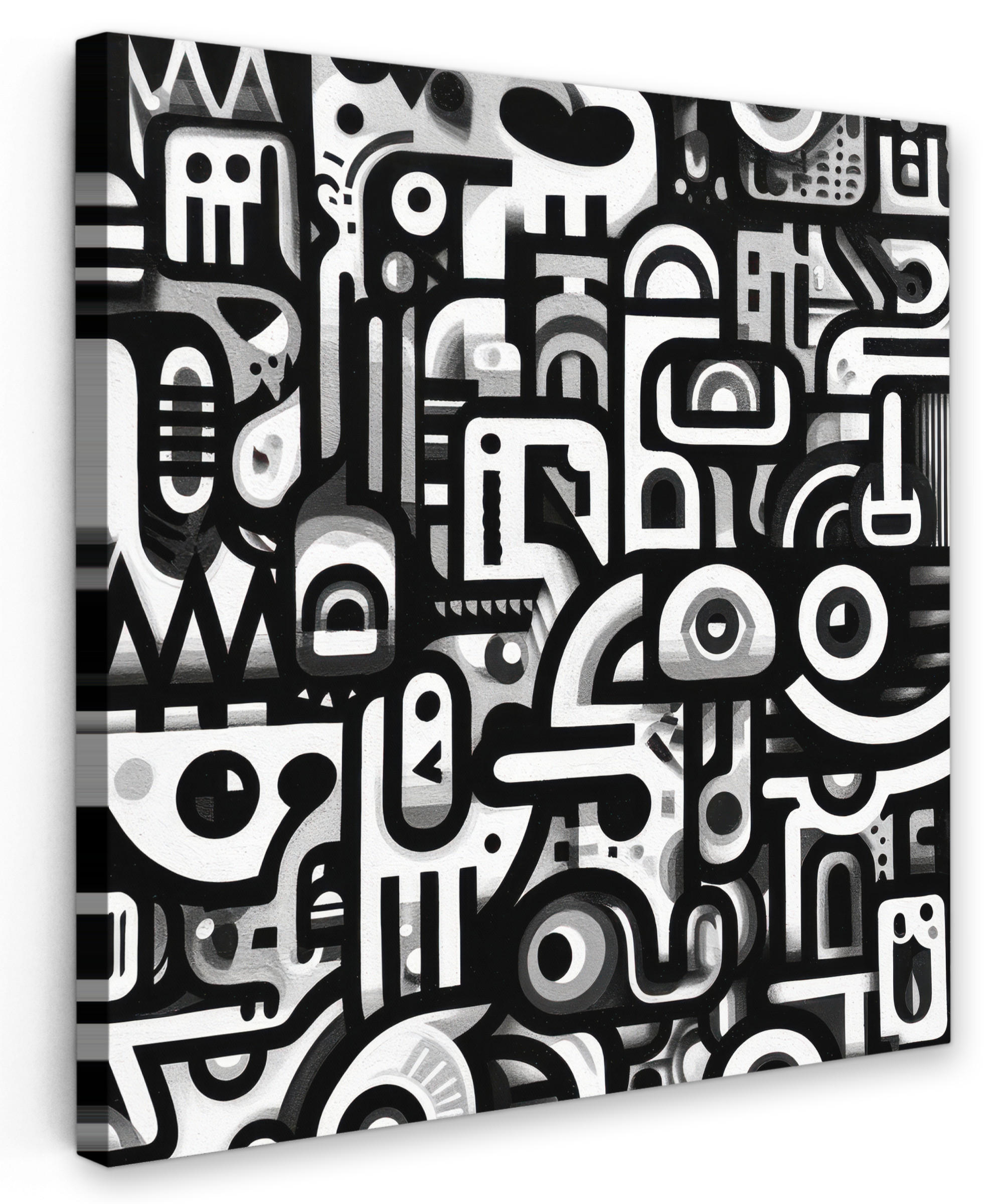 LEINWANDBILD Symbole - Abstrakt - Grafik - Schwarz Wandbild Wohnzimmer 50x50 cm - Schwarz, Textil (50/50cm) - MuchoWow