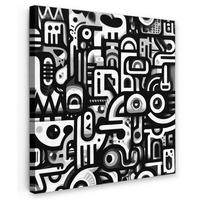 LEINWANDBILD Symbole - Abstrakt - Grafik - Schwarz Wandbild Wohnzimmer 50x50 cm - Schwarz, Textil (50/50cm) - MuchoWow