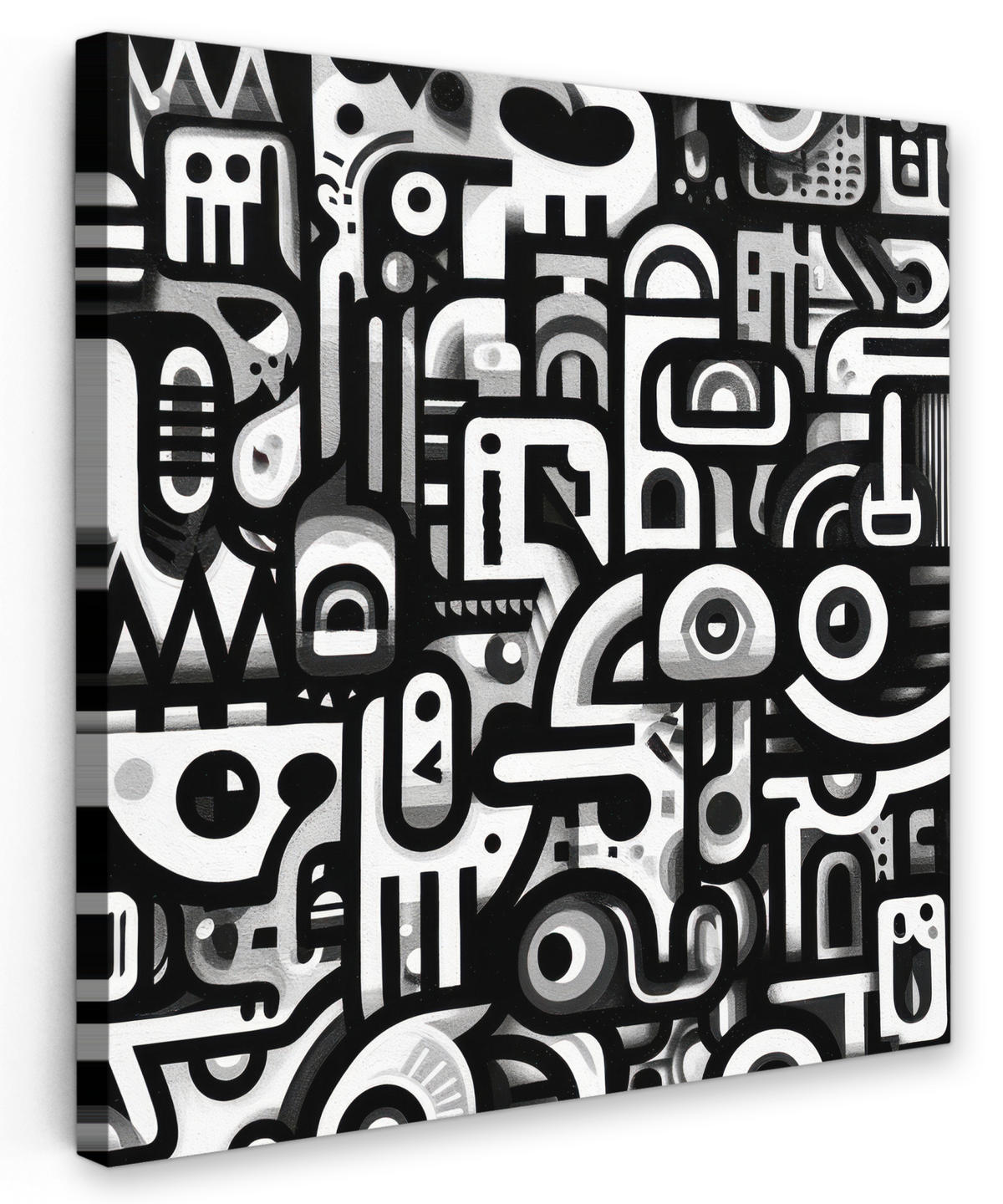 LEINWANDBILD Symbole - Abstrakt - Grafik - Schwarz Wandbild Wohnzimmer 50x50 cm - Schwarz, Textil (50/50cm) - MuchoWow