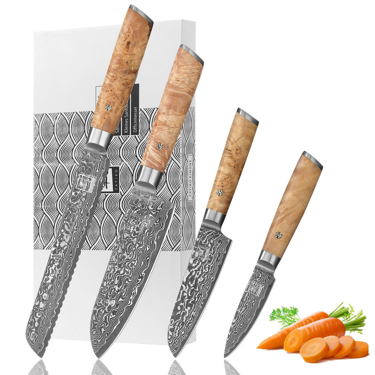 MESSER-SET 4-TEILIG 8–20 cm - Birkefarben, Holz/Metall - Zayiko