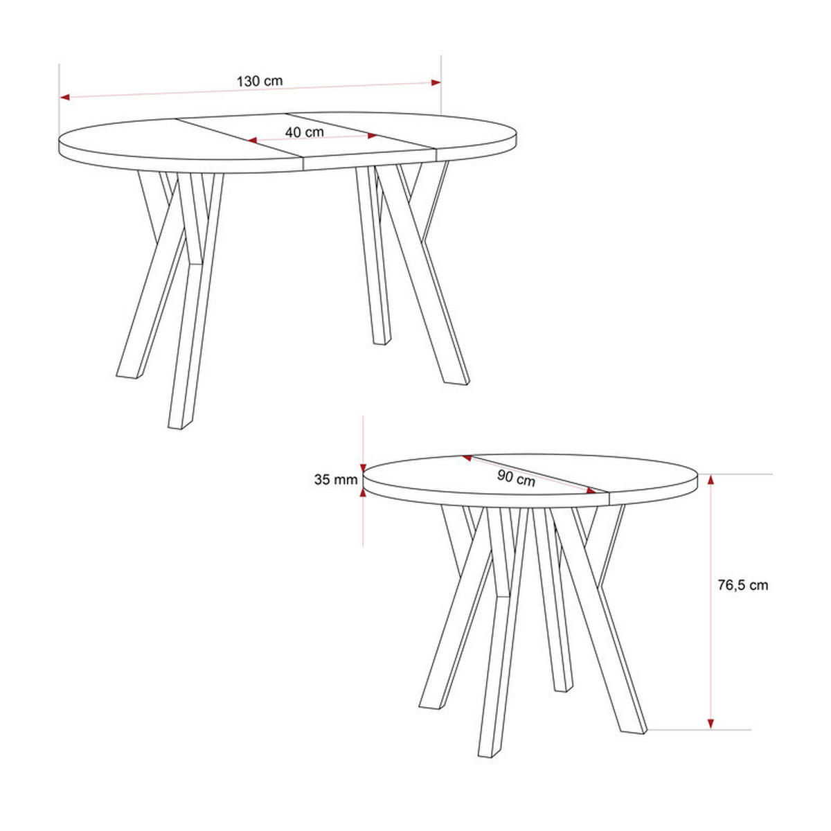 AUSZIEHTISCH YARA 90-130/76,5 cm Weiß - Weiß, Holzwerkstoff (90/90/76.5cm) - Idohome