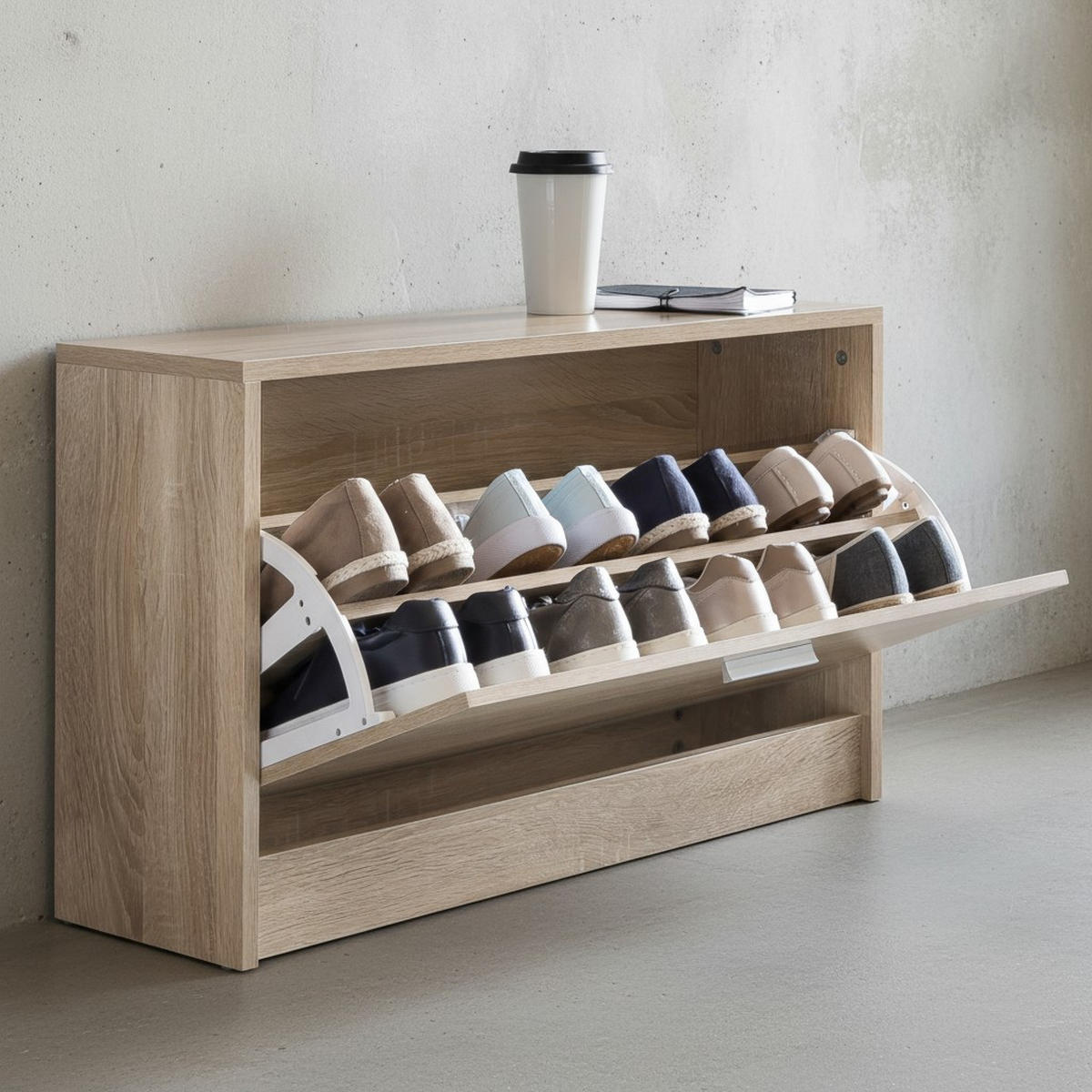 SCHUHKIPPER aus Holz in Beige mit Ablage und 1 Fach, 80x24x47 cm - Beige/Braun, Holz (80/47/24cm) - KADIMA DESIGN