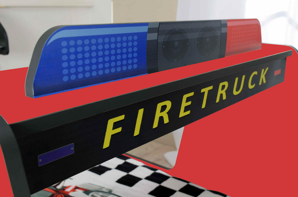 AUTOBETT Firetruck für Kinder 90x200 mit LED Leuchte und Lattenrost - Rot, Holzwerkstoff (90/200cm) - Aileenstore