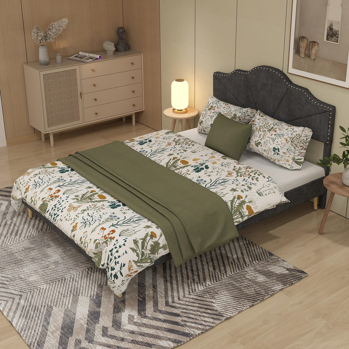 POLSTERBETT 160x200 cm Samt ohne Stauraum grau - Grau, Textil (160/200cm) - LEBENLANG