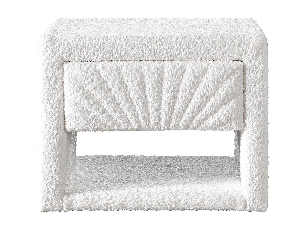 NACHTTISCH - 1 Schublade und 1 Ablage - Bouclé-Stoff - Weiß - ULAMI - Weiß, Textil (35/41/50cm) - Vente-Unique