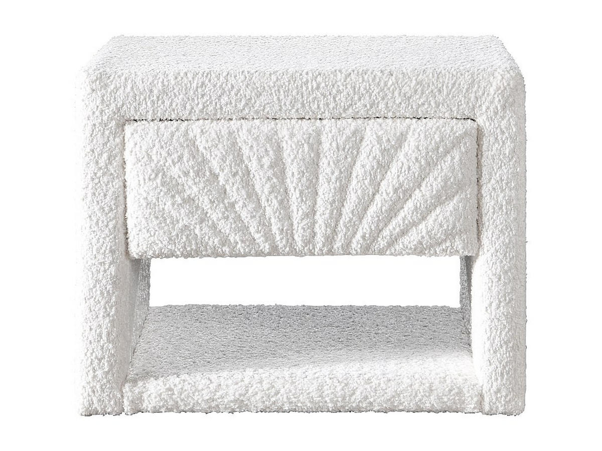 2ER-SET Nachttische - 1 Schublade und 1 Ablage - Bouclé-Stoff - Weiß - ULAMI - Weiß, Textil (35/41/50cm) - Vente-Unique