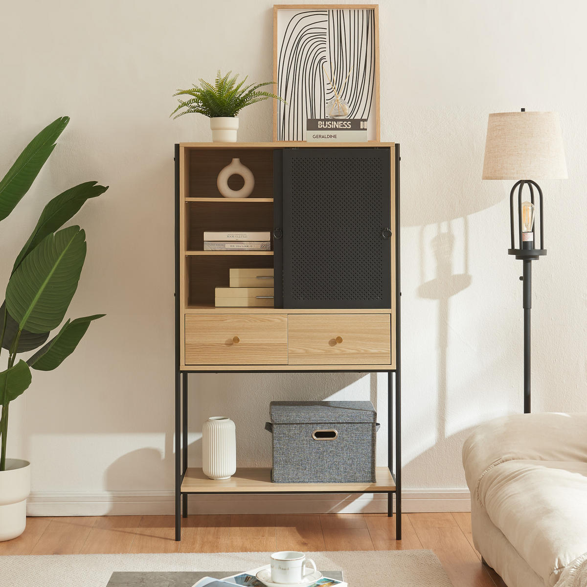 HIGHBOARD Tysnes - Eichefarben/Schwarz, Holzwerkstoff/Metall (40/140/80cm) - [en.casa]