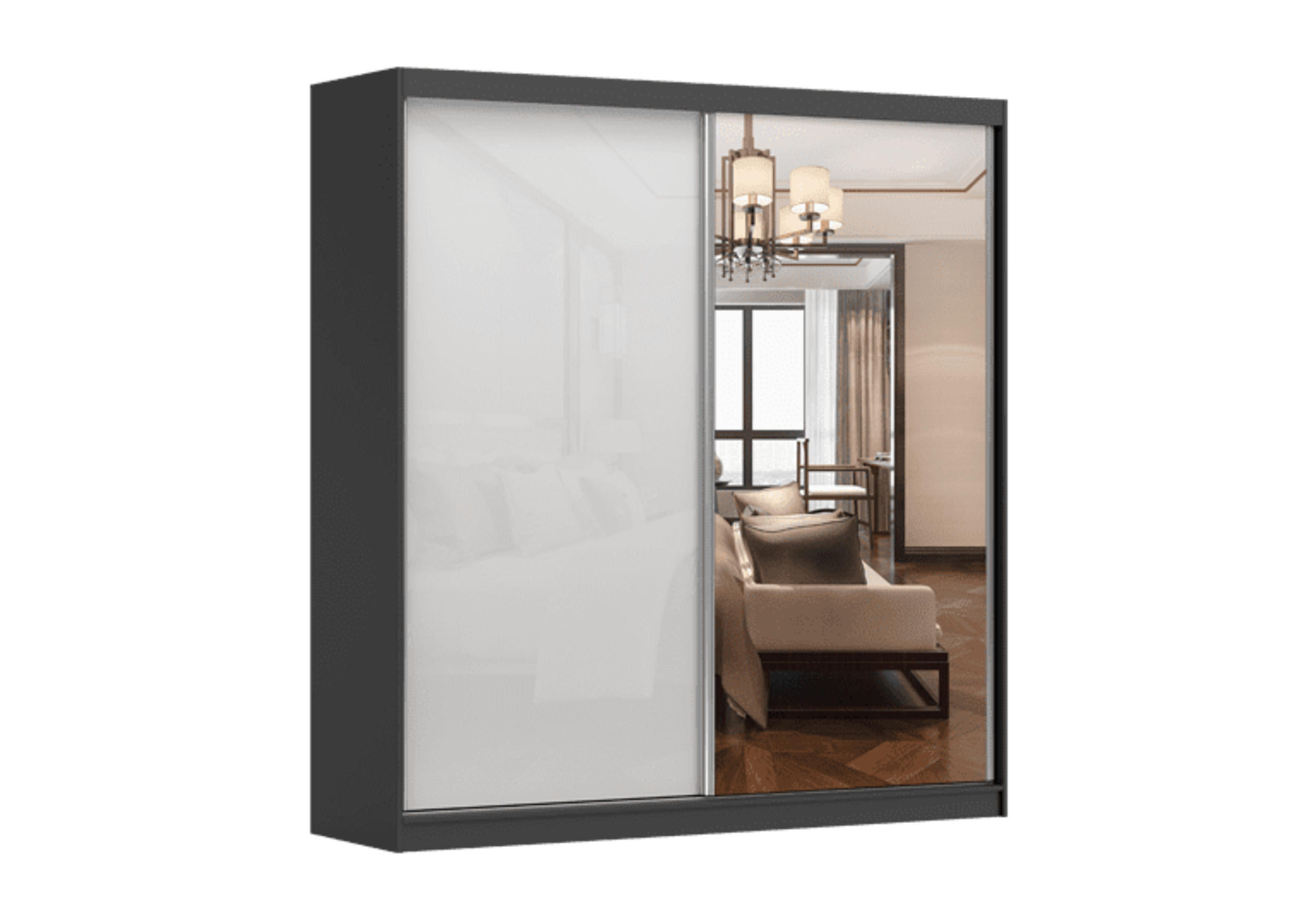 SCHIEBETÜRENSCHRANK - Ben 35bs (Schwarz, 203 cm) - Schwarz, Holzwerkstoff (203/218/61cm) - Möblo