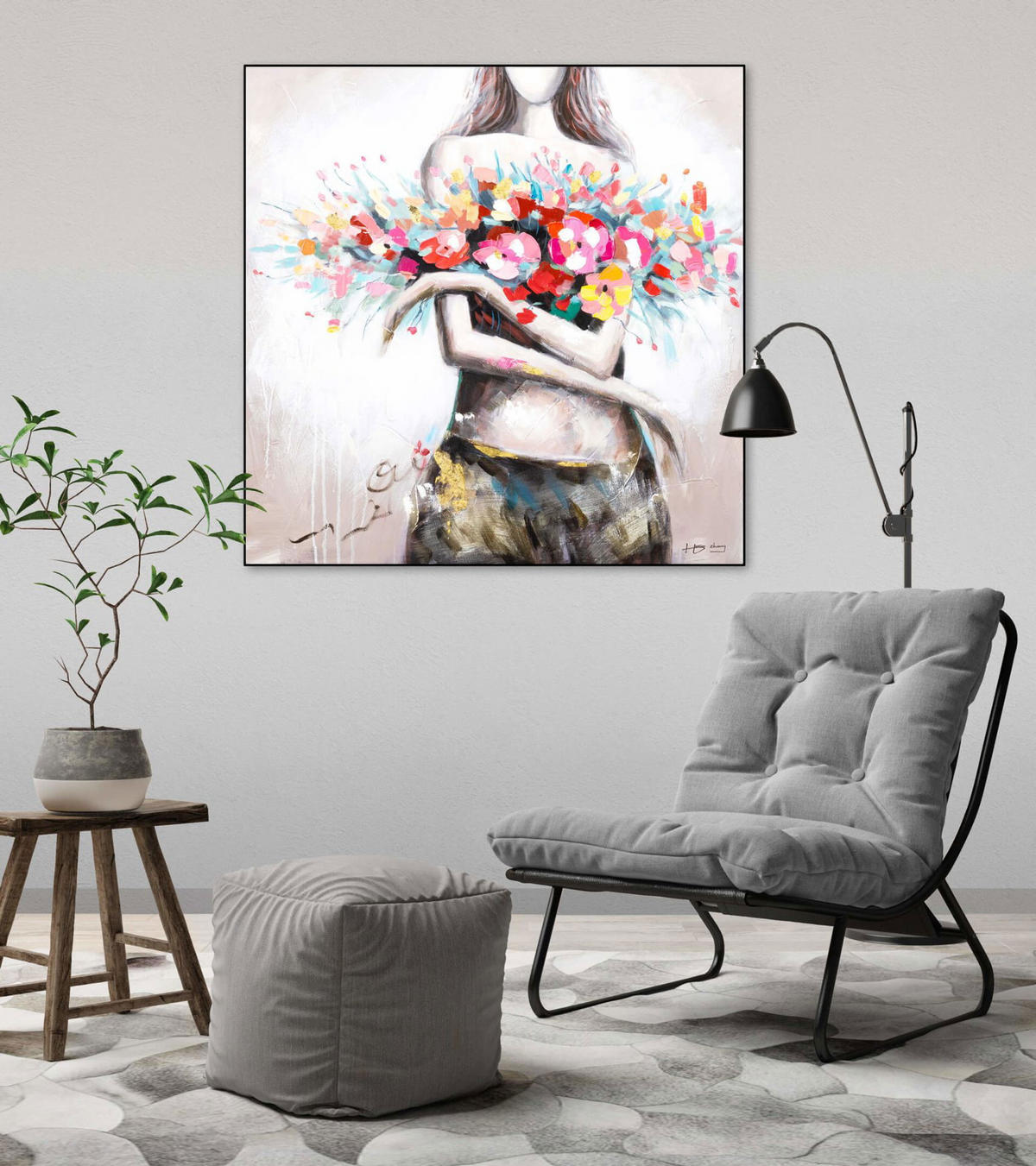ACRYLBILD HANDGEMALT 80/80 cm - Taupe/Rot, Holz/Textil (1.44/80cm) - KUNSTLOFT