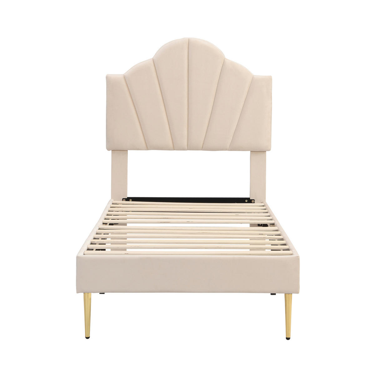 POLSTERBETT aus Samt 90x200 cm Beige mit höhenverstellbarem Kopfteil und Lattenrost - Beige, Textil (90/200cm) - IVMEU
