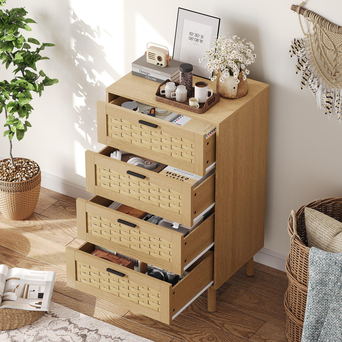 KOMMODE 4 Schubladen 55/39/95 cm Holzoptik Eiche - Eichefarben, Holz/Metall (40/80/115cm) - PARAFTA HOME