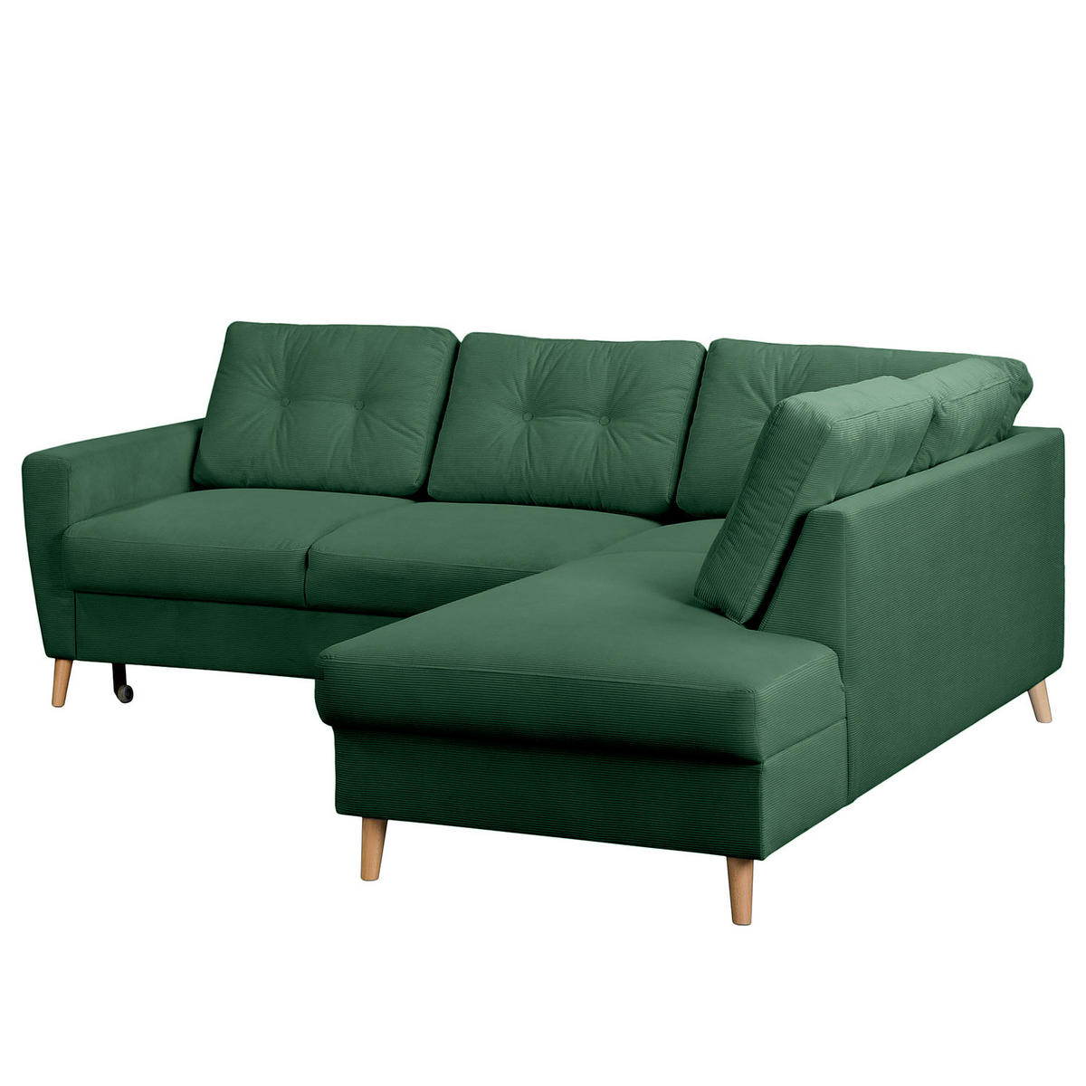 ECKSOFA mit Ottomane - Waldgrün/Braun, Holz/Textil (230/200cm) - home24
