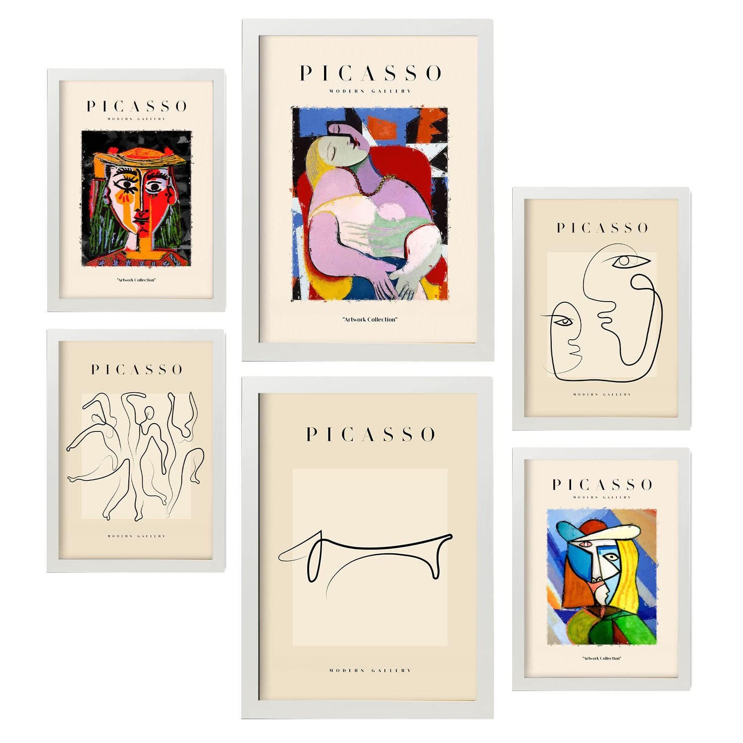 POSTER Set Mit 6 In Schwarzer Tinte Frauen Drucke Des Fauvismus Und Surrealismus Für Innenarchitektur A3 & A4 Weißer Rahmen - Weiß, Papier (29/3cm) - Nacnic