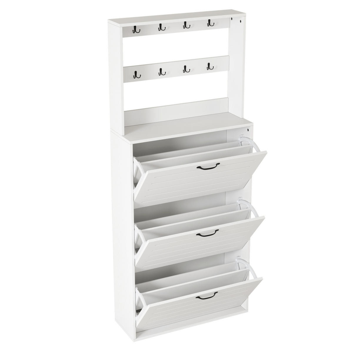 SCHUHSCHRANK 70/25/165 cm in Weiß mit 8 Haken und 3 Schuhregalen - Weiß, Holzwerkstoff (70/163/25cm) - Flora Grace