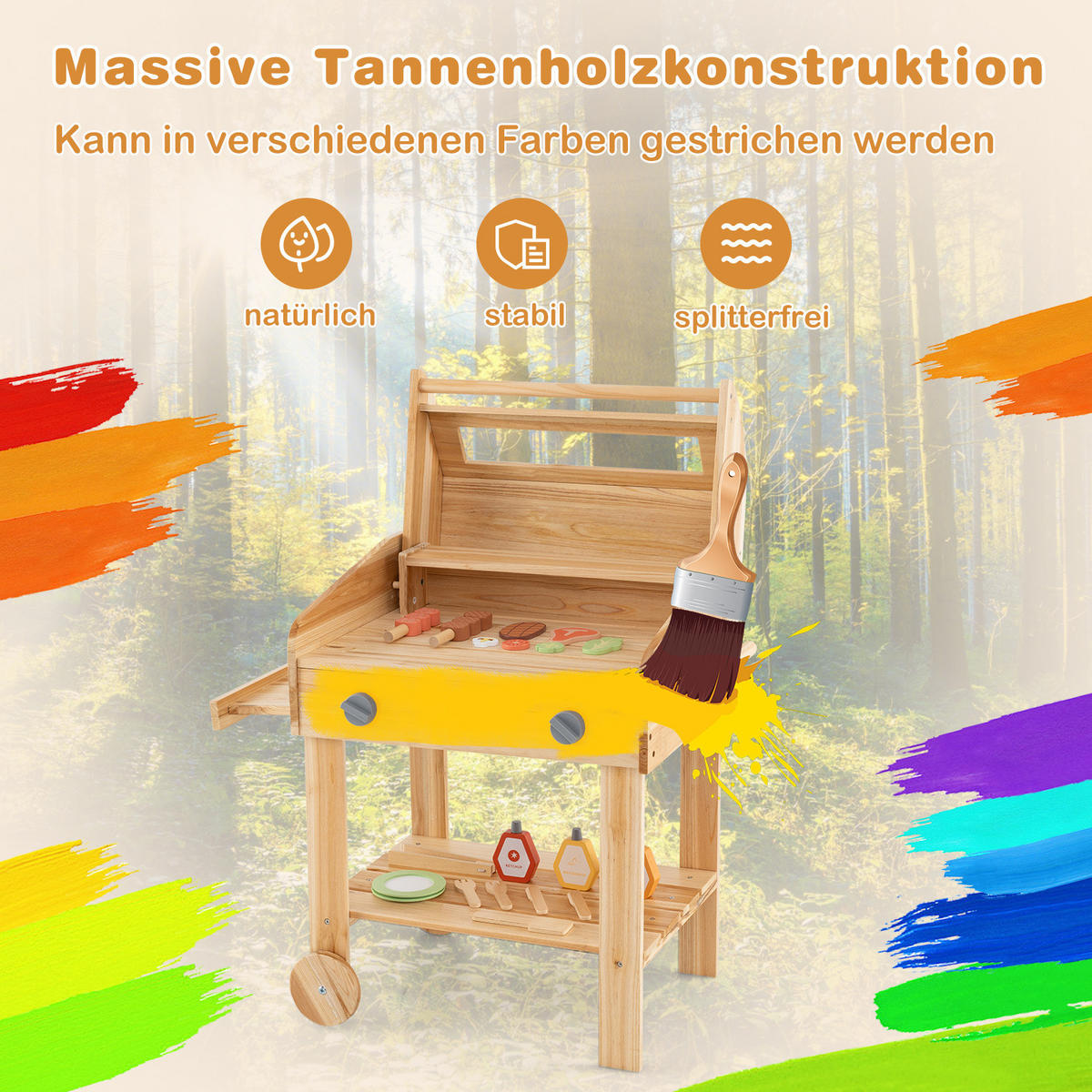 KINDERKÜCHE Outdoor Natur - Naturfarben, Holz (53/36/63cm) - COSTWAY