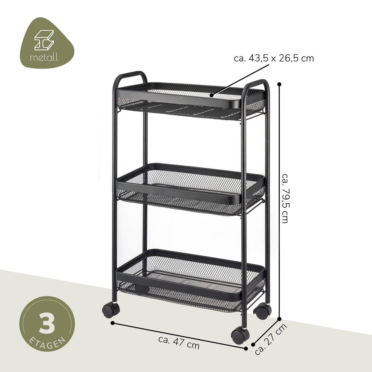 ROLLWAGEN, schwarz, Metall - Schwarz, Metall (47/79.5/27cm) - eluno